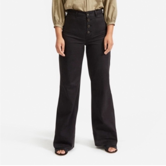 Everlane The Lightweight Button Fly Wide Leg High Rise Chino Pants in Black - Picture 1 of 10